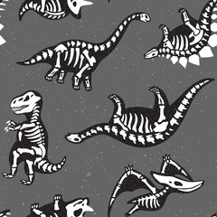 Adorable seamless pattern with funny dinosaur skeletons in cartoon style © penguin_house