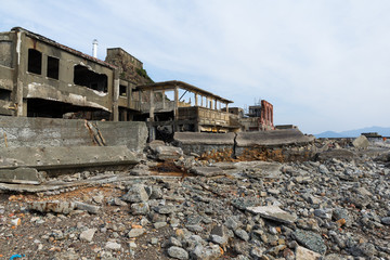 Abandoned Gunkanjima island in Nagasaki of Japan