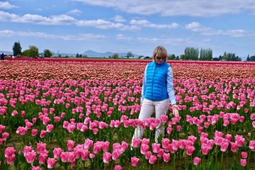 Woman at Mount Vernon Tulip Festival. Tulip Town. Seattle. Burlington. Washington. United States. 