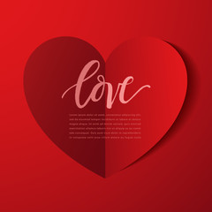 Happy Valentines Day Elements : Realistic Valentine Paper Heart on Red Background : Vector Illustration