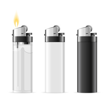 Realistic Template Blank Lighter Set. Vector