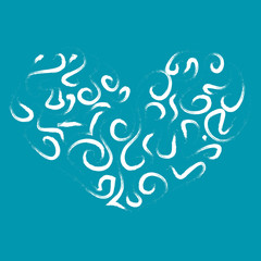 Delicate clouds in the shape of a heart. Cloudy heart on a blue background.