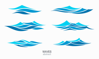 Set marine pattern with stylized blue waves