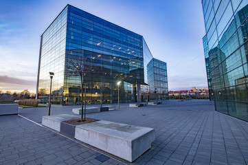 Modern office building in the evening
