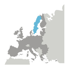 grayscale silhouette with europe map with norway and sweden in blue color vector illustration