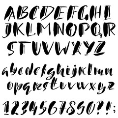 Hand drawn font made by dry brush strokes. Grunge style alphabet