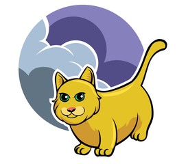 Yellow Cat And Cloudy Sky
