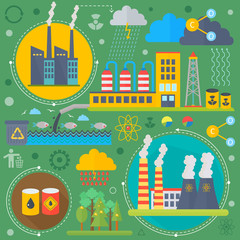Environmental Protection, Ecology concept Banners Set in modern Flat Style. Ecology Green Energy and save planet infographics design, web elements, poster banners. Vector illustration.