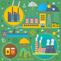 Obraz premium Environmental Protection, Ecology concept Banners Set in modern Flat Style. Ecology Green Energy and save planet infographics design, web elements, poster banners. Vector illustration.
