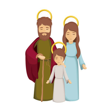 colorful image with jesus child and virgin mary and saint joseph vector illustration