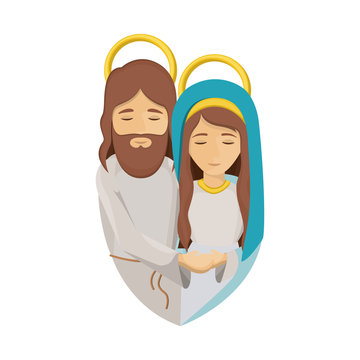 colorful image with half body of virgin mary and jesus embraced vector illustration