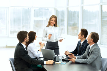 successful business team discussing the plan of work at the 