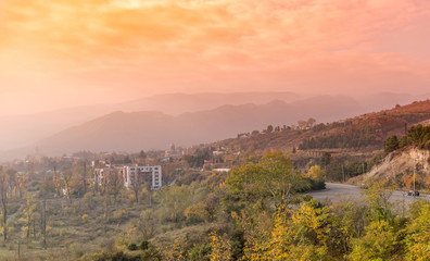 Georgian countryscape in sunset, Tbilisi