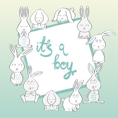 Cute hand drawn frame with cartoon bunny