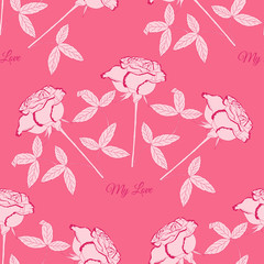 Valentines Day Seamless Pattern with Flowers