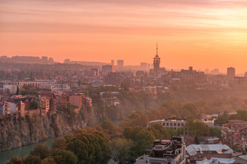 Tbilisi and architecture in sunset, Georgia