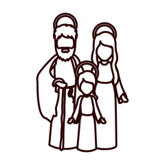 monochrome contour with jesus child and virgin mary and saint joseph vector illustration