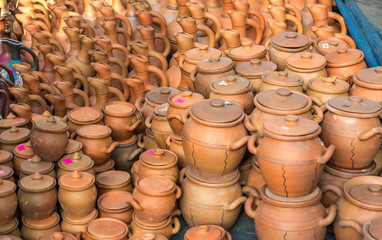 Fototapeta na wymiar National pottery on bazaar, Georgia