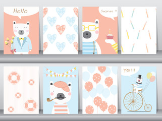 Set of cute animals poster ,template,cards,bear,Vector illustrations 