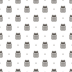 Outlined gift boxes, presents and dots seamless pattern background.