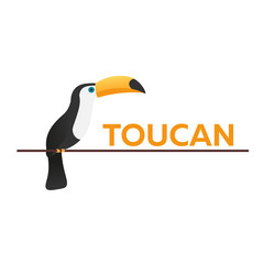 Toucan on the branch. Animal. Bird. Vector flat illustration.