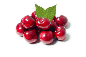 Group of cherries isolated on white background