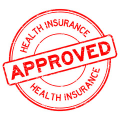 Grunge red health insurance approved round rubber stamp on white