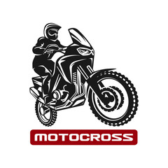 Naklejka premium Motocross wyścig motocykl enduro kierowcy logo monochromatyczne ilustracja
