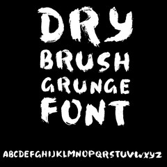 Hand drawn font made by dry brush strokes. Grunge style alphabet