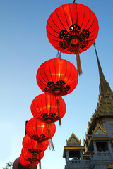 aligned Chinese Red Lanterns.