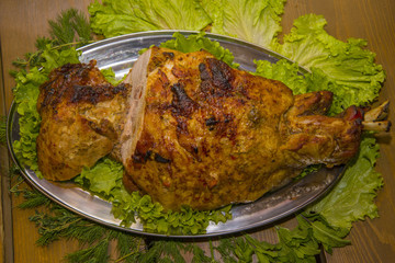 A hefty piece of meat, a leg of pork.