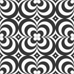 psychedelic vector seamless monochrome background, sixties, seventies