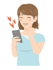 Naklejka premium スマホを持つ女性 ハート