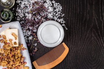 Spa cosmetics with mask, oil and lavender