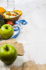 Food for diet  on a wooden table.