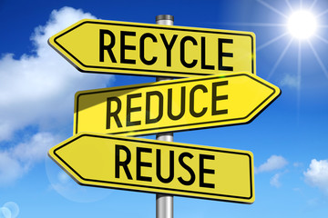 Recycle, reduce, reuse - yellow arrows.