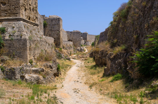Enormous ancient walls of Rhodes town, Greece