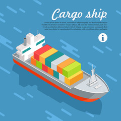Cargo Ship Container Sailing in Sea. Vector