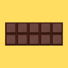 Chocolate bar on yellow background. Overhead view. Vector illustration