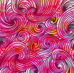 abstract  vector black wavy circular swirl of curls on watercolor background handmade