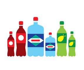 Drinks in the plastic bottles set. Vector illustration.
