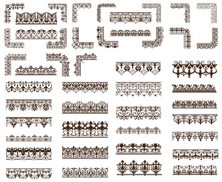 Art deco design elements of vintage ornaments and borders corners of the frame
Isolated art nouveau flourishes on a white background