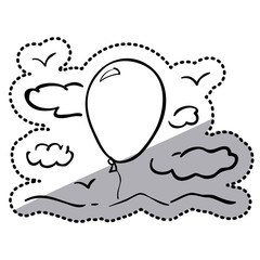 sticker silhouette clouds with air balloon vector illustration
