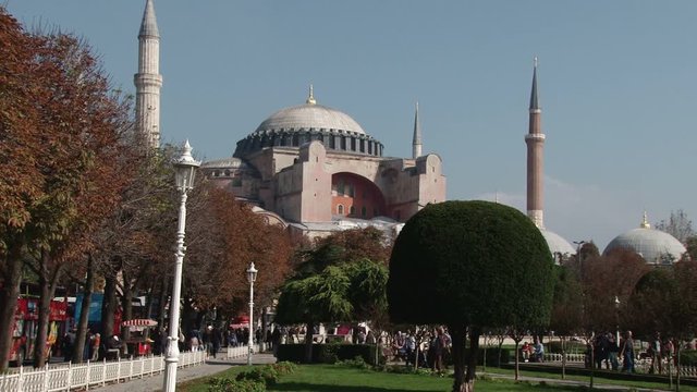Sultan Ahmet Park and the Hagia Sophia on a sunny autumn day. Istanbul, Turkey