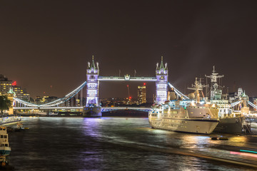 Fototapeta na wymiar Tower Bridge and HMS Belfast warship in London