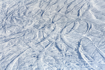 Ski tracks on a mountain slope in the Swiss Alps