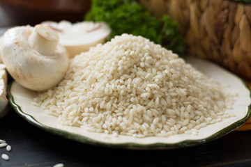 Top italian food - ingredients for risotto with mushrooms