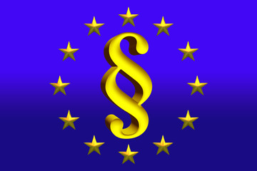 Goldenes Paragraphenzeichen mit Sternenkreis auf blauem Hintergr