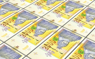 Macedonian denar bills stacks background. 3D illustration.
