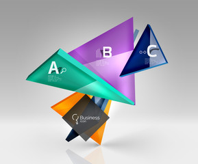 Colorful glossy glass triangle on empty 3d space